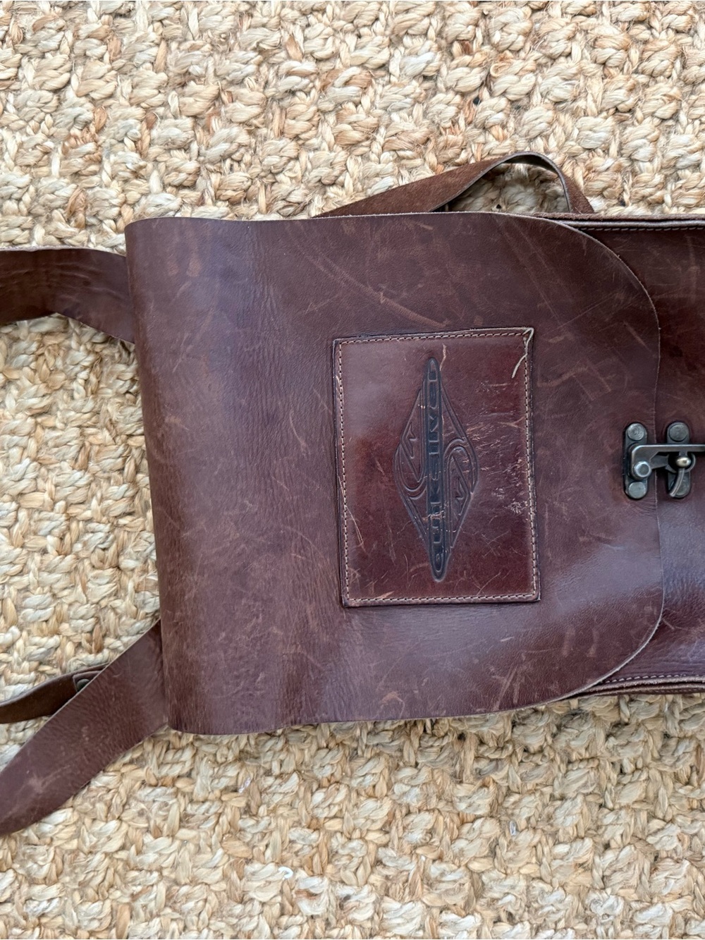 Quiksilver Brown Leather Men's Backpack with Front Patch
